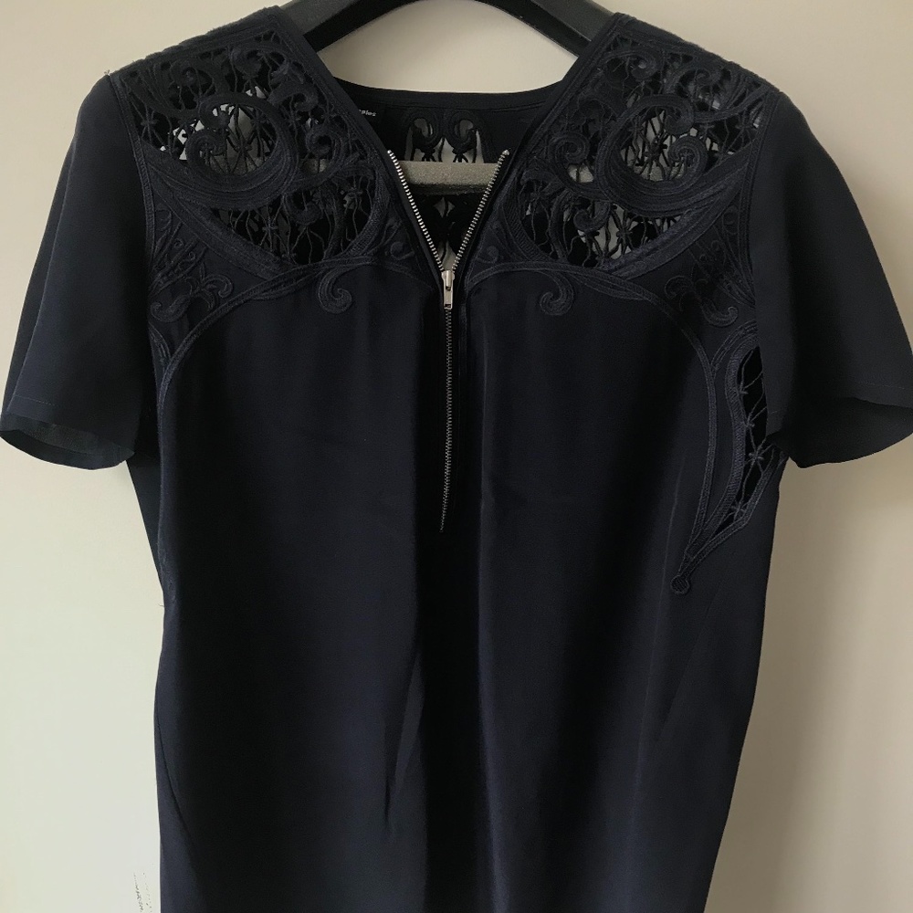 The Kooples Silk Zipper Crochet Top